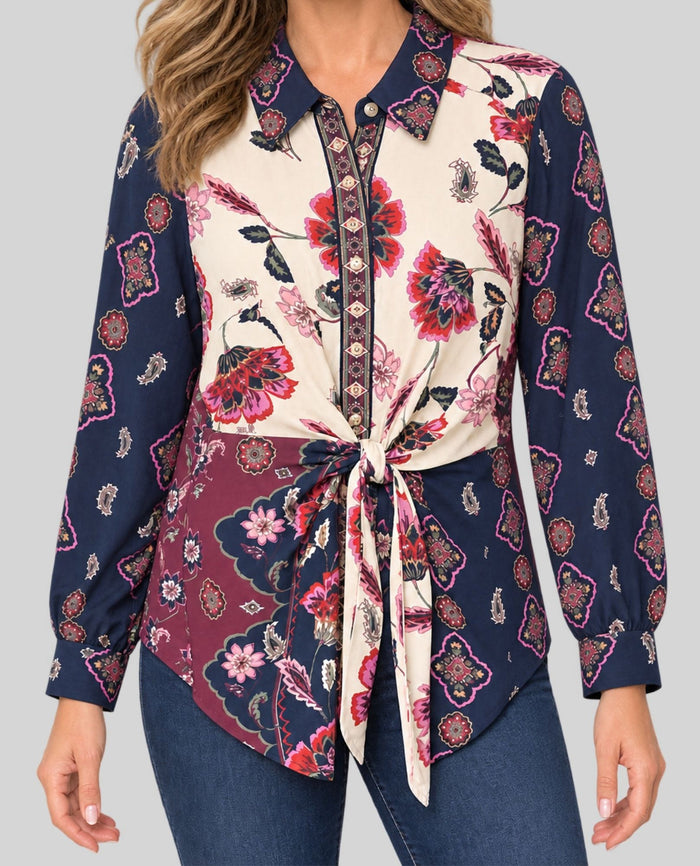 RUBY RD 51940 PETITES ENGLISH GARDEN TWILL TOP WITH TIE