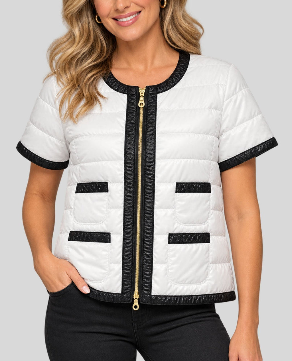 ANORAK MA90012 WHITE/BLACK PUFFER SHORT SLEEVE JACKET