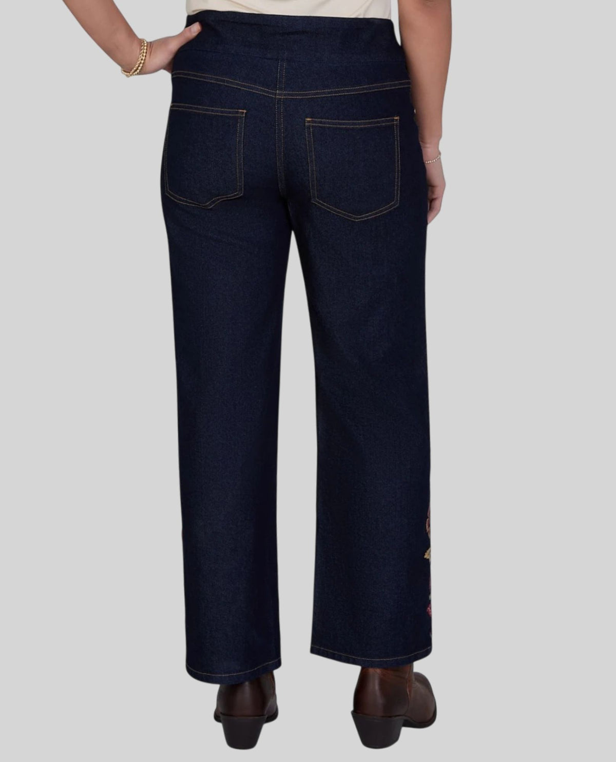 RUBY RD 51901 PETITES STRETCH DENIM PANT WITH EMBROIDERY