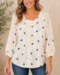 RUBY RD 51941 PETITES EMBROIDERED DOBBY STRIPE TOP