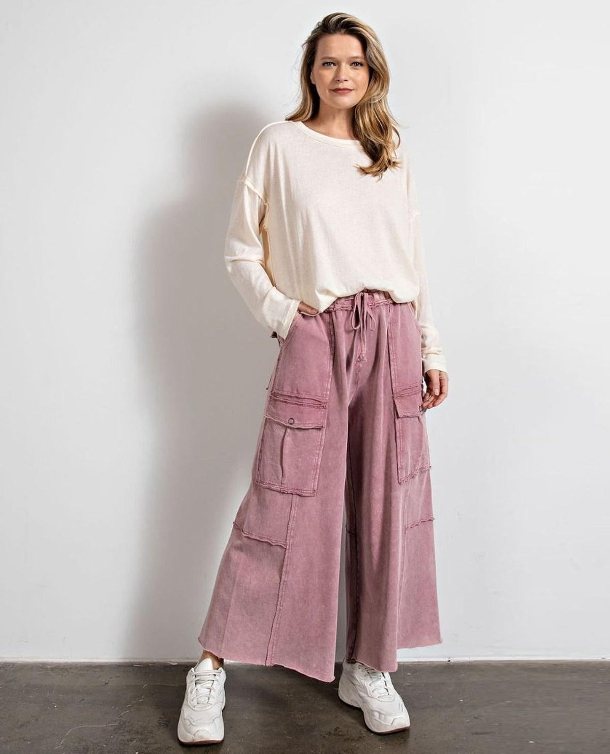 Easel EB40795 Wide Leg Mineral Wash Pants