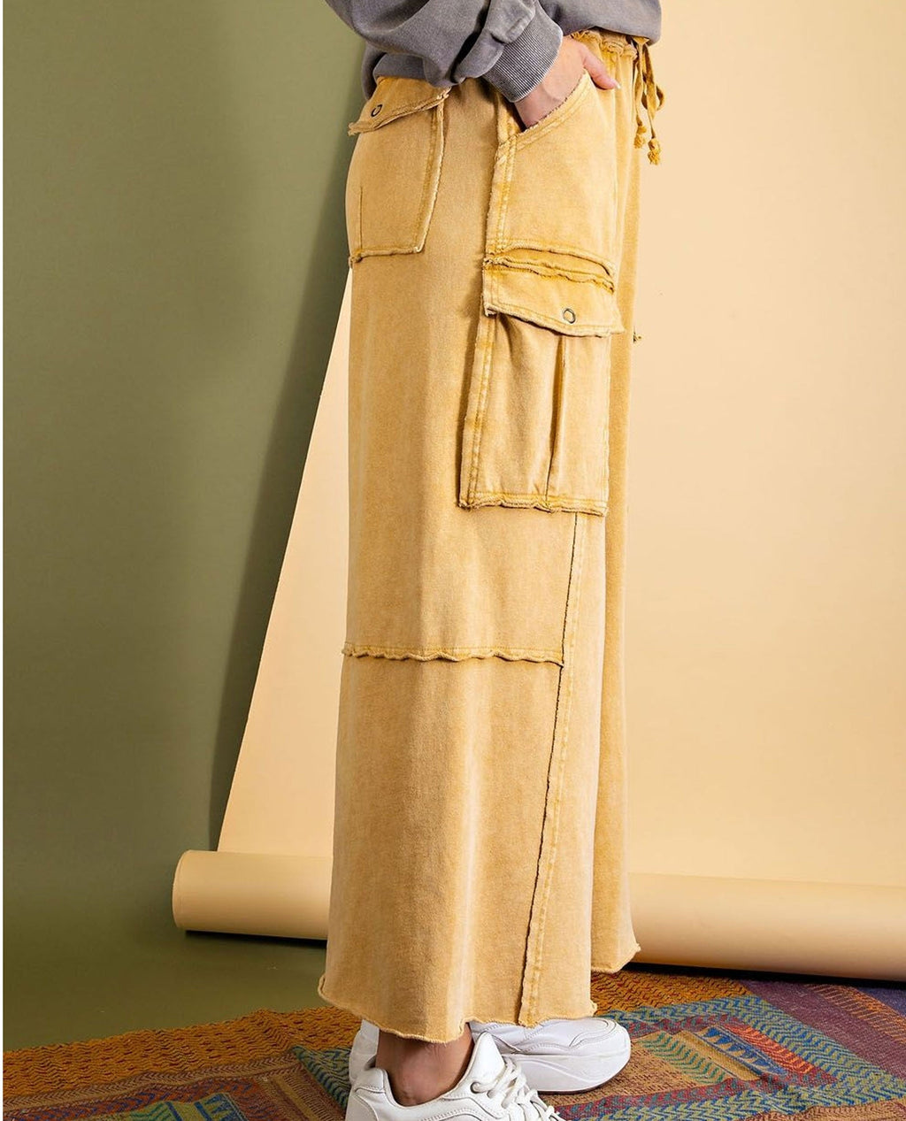 Easel EB40795 Wide Leg Mineral Wash Pants