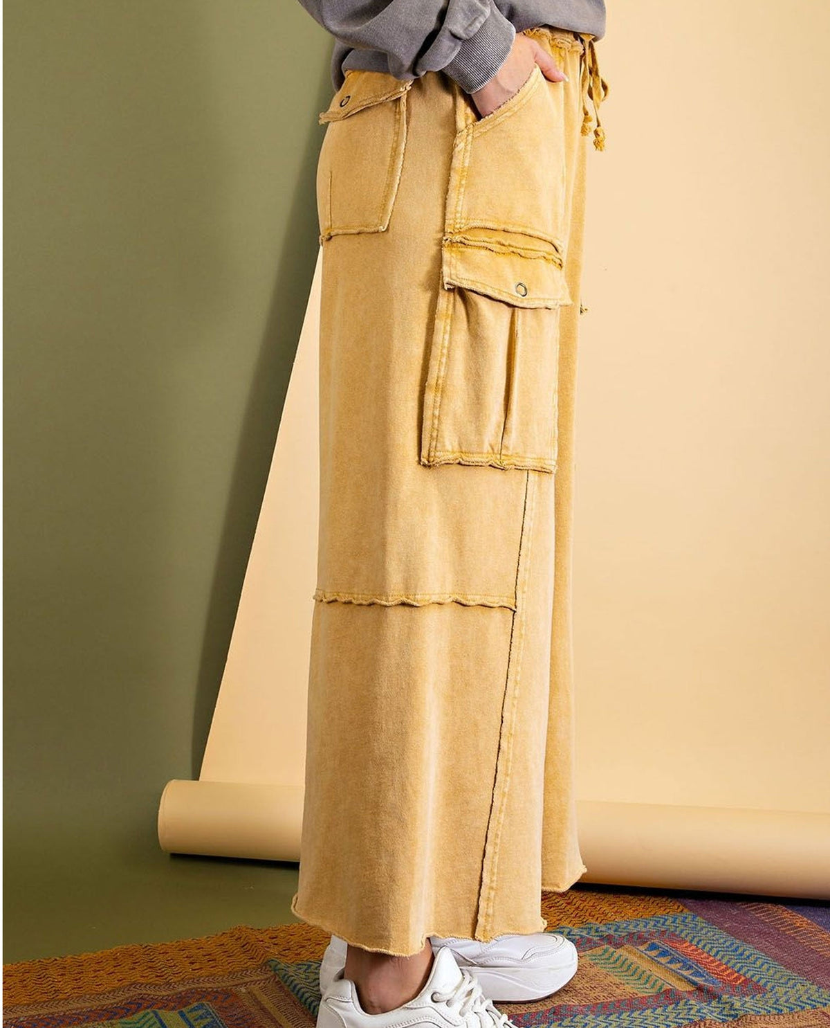 Easel EB40795 Wide Leg Mineral Wash Pants