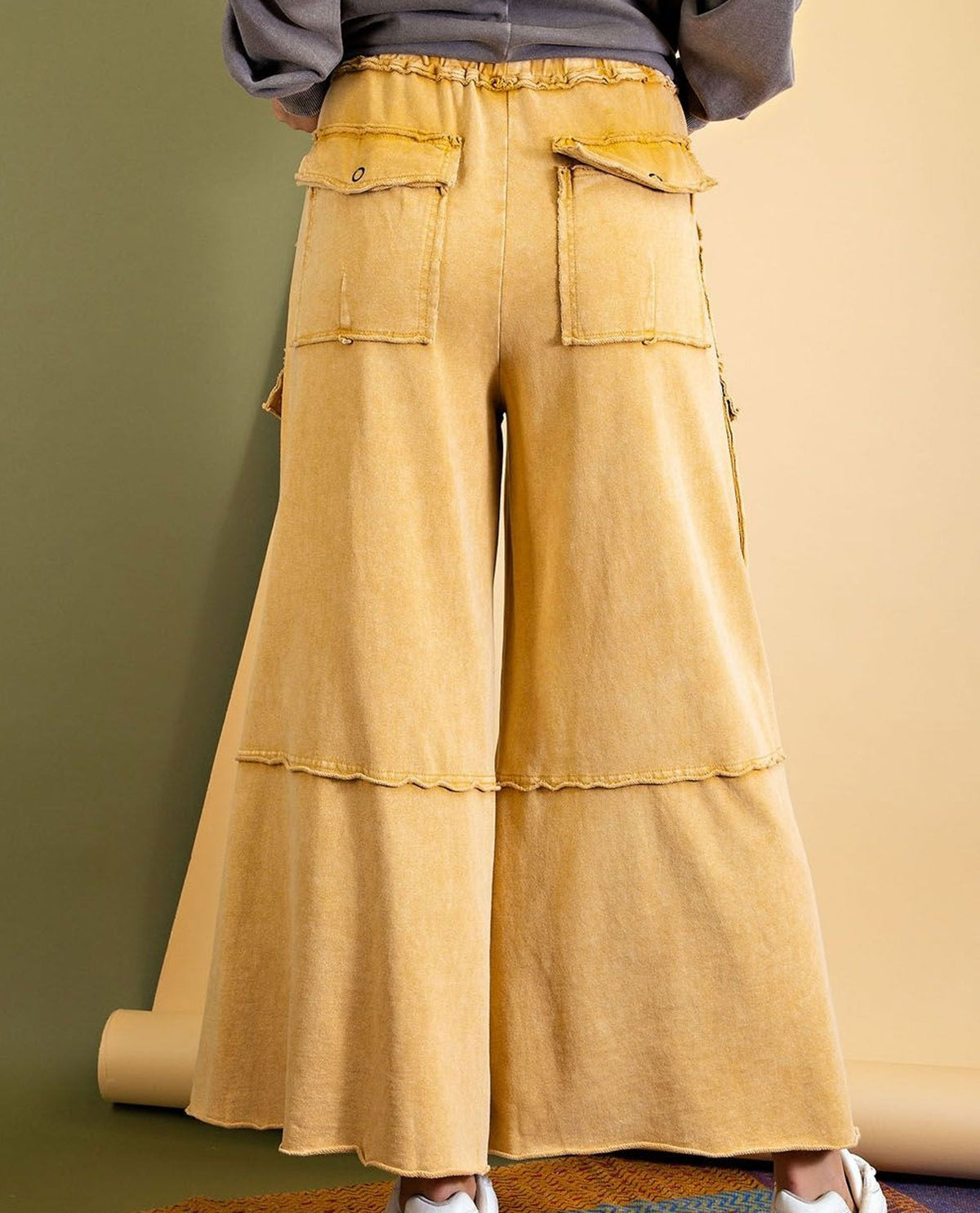 Easel EB40795 Wide Leg Mineral Wash Pants