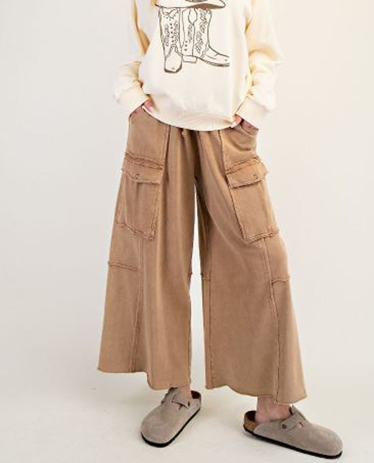 Easel EB40795 Wide Leg Mineral Wash Pants