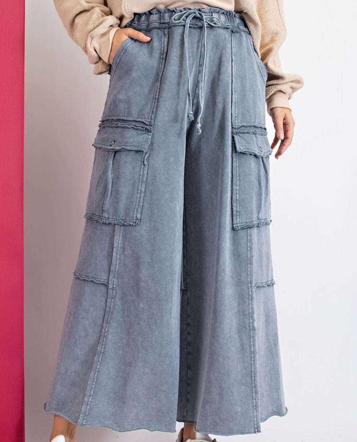 Easel EB40795 Wide Leg Mineral Wash Pants