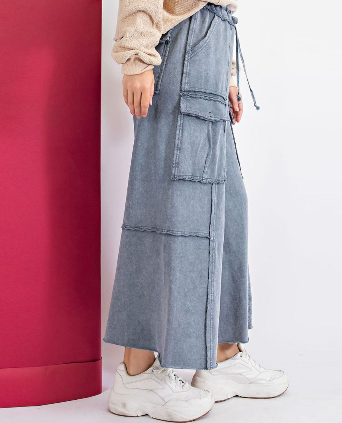 Easel EB40795 Wide Leg Mineral Wash Pants