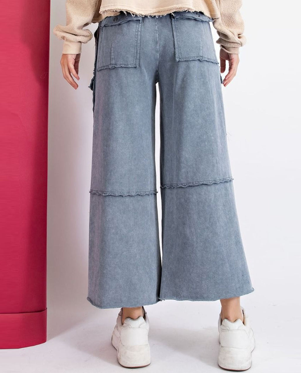 Easel EB40795 Wide Leg Mineral Wash Pants