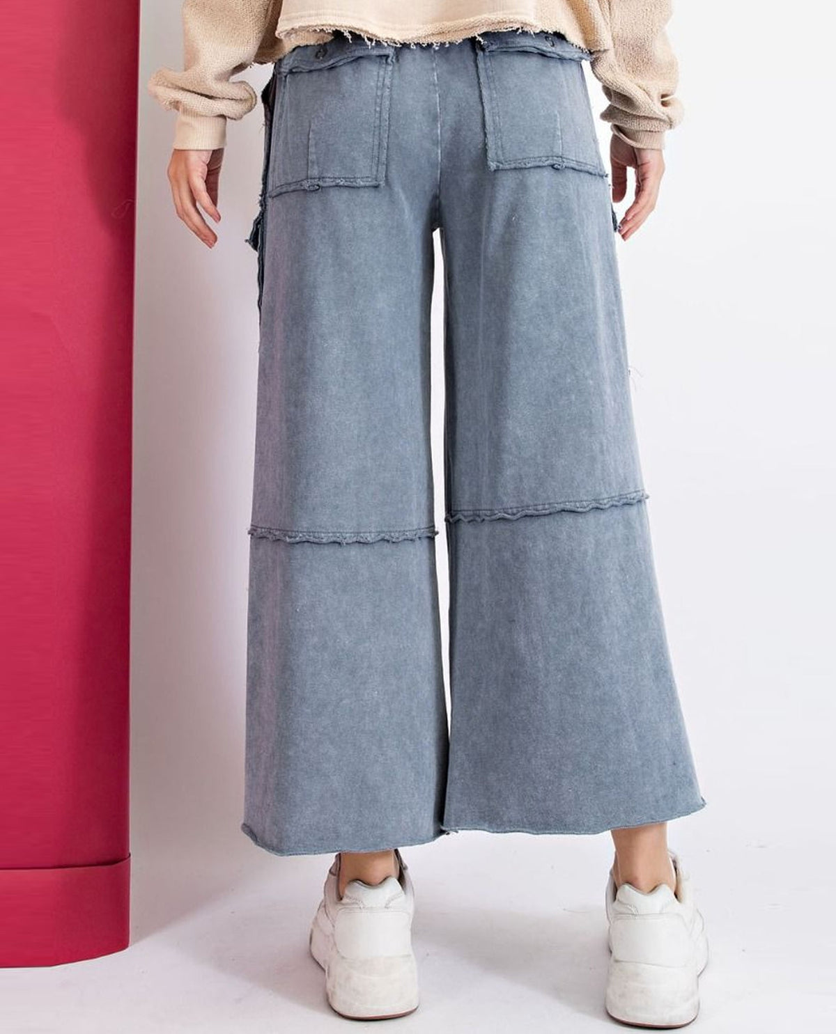 Easel EB40795 Wide Leg Mineral Wash Pants