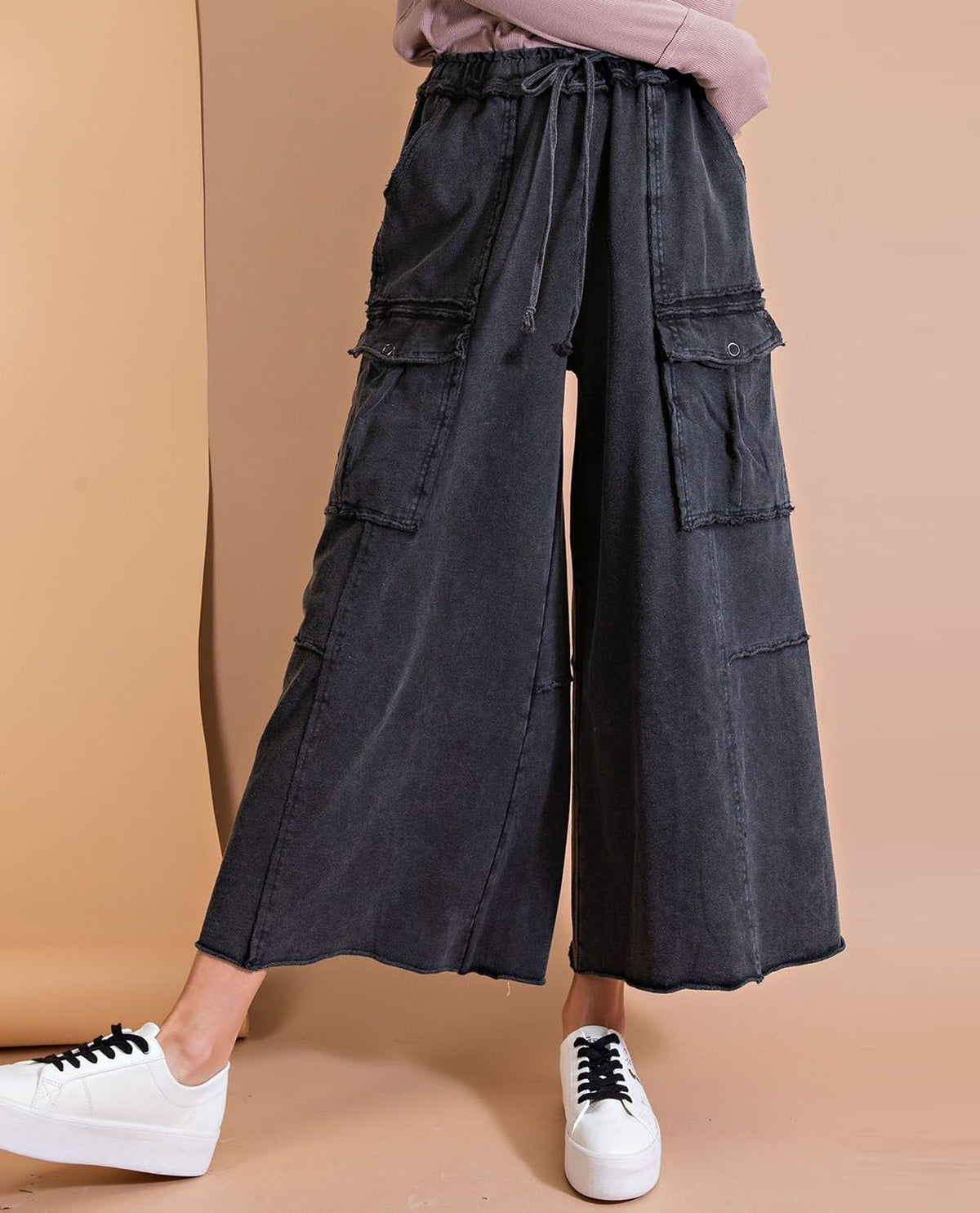 Easel EB40795 Wide Leg Mineral Wash Pants