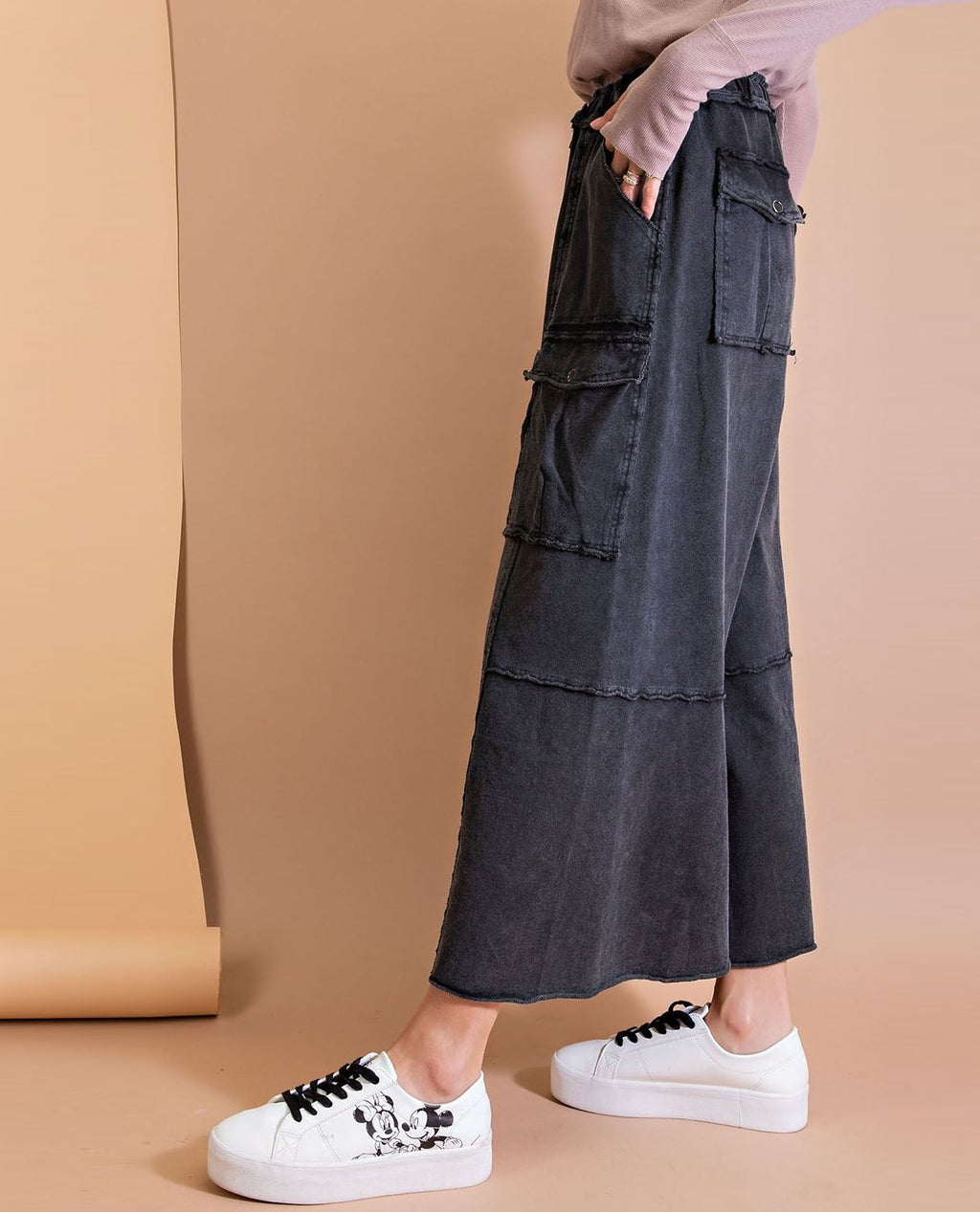 Easel EB40795 Wide Leg Mineral Wash Pants