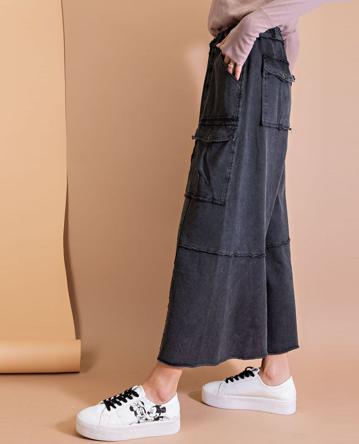 Easel EB40795 Wide Leg Mineral Wash Pants