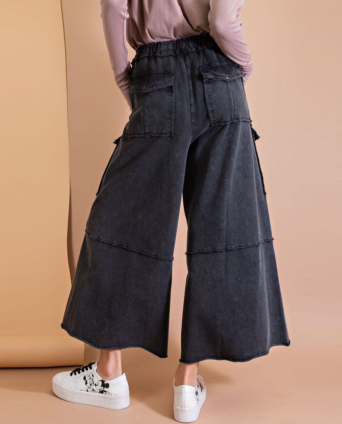 Easel EB40795 Wide Leg Mineral Wash Pants